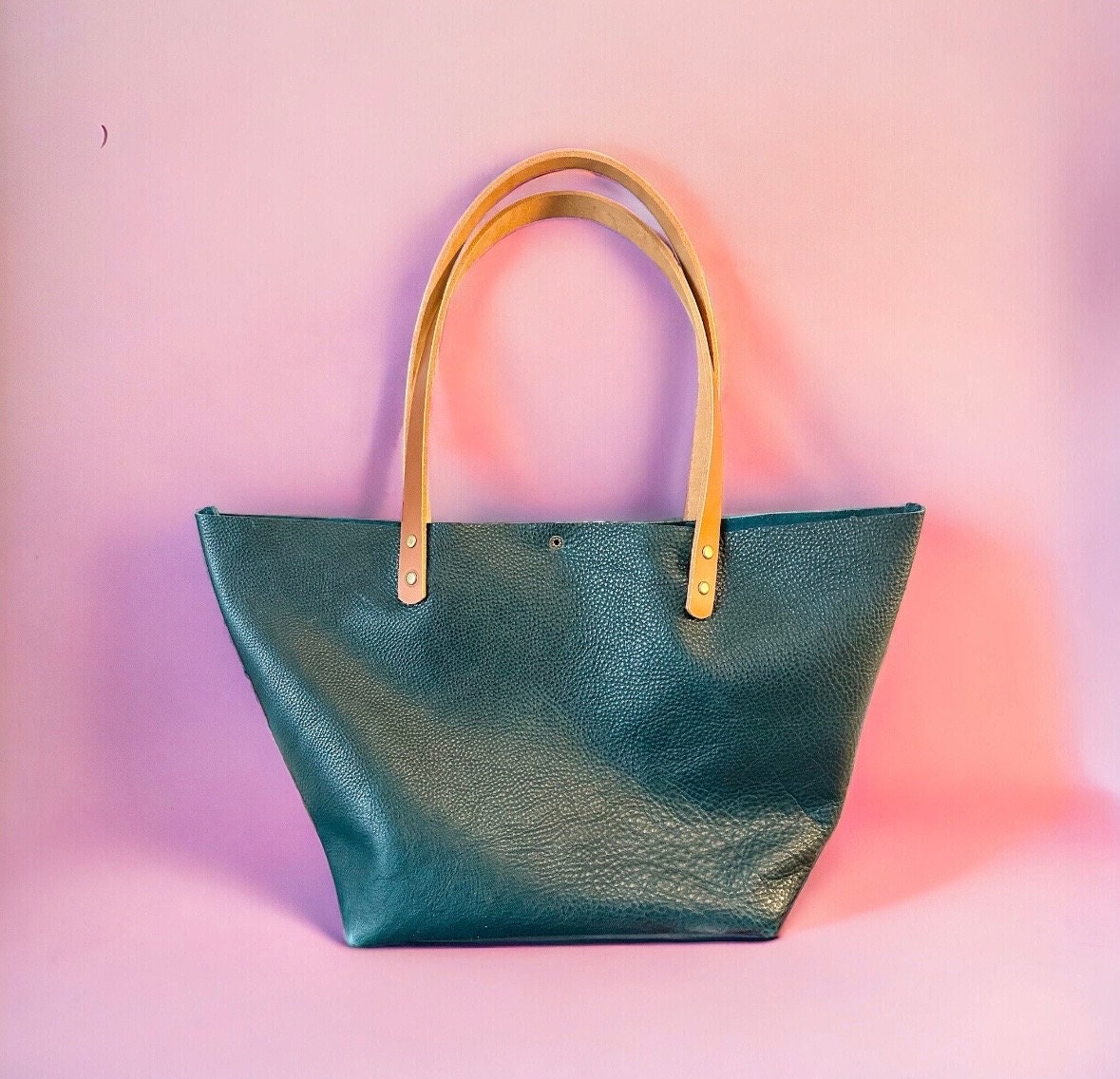 Full Grain Real Leather Cross-Body Dark Teal Leather Classic Tote Bags-Small-Medium-Large-Extra Large