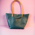 Full Grain Real Leather Zipper Dark Teal Leather Tote Bags-Small-Medium-Large-Extra Large