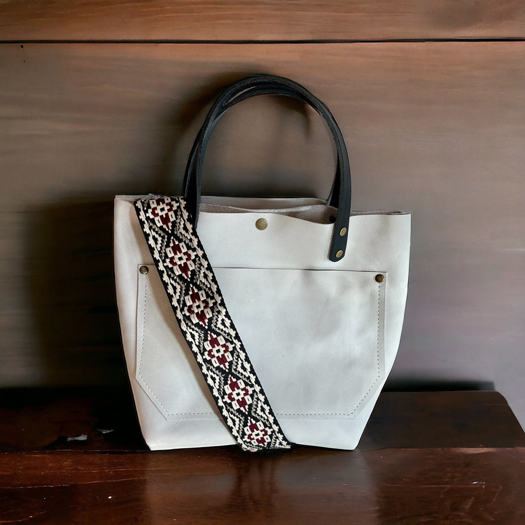 Full Grain Real Leather Cloud White Leather RokStar Cross-Body/Handbag