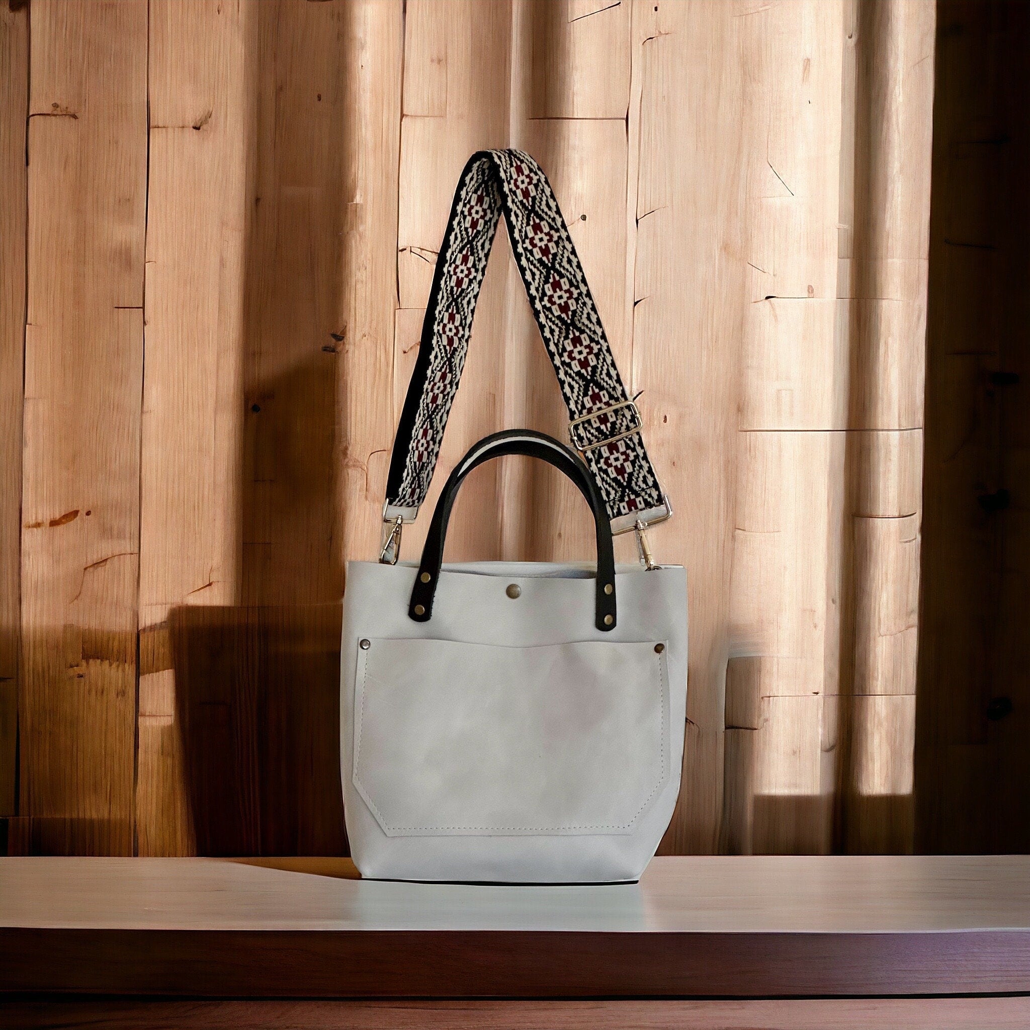 Full Grain Real Leather Cloud White Leather RokStar Cross-Body/Handbag