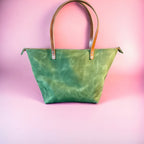 Full Grain Real Leather Zipper Granny Smith Leather Tote Bags-Small-Medium-Large-Extra Large