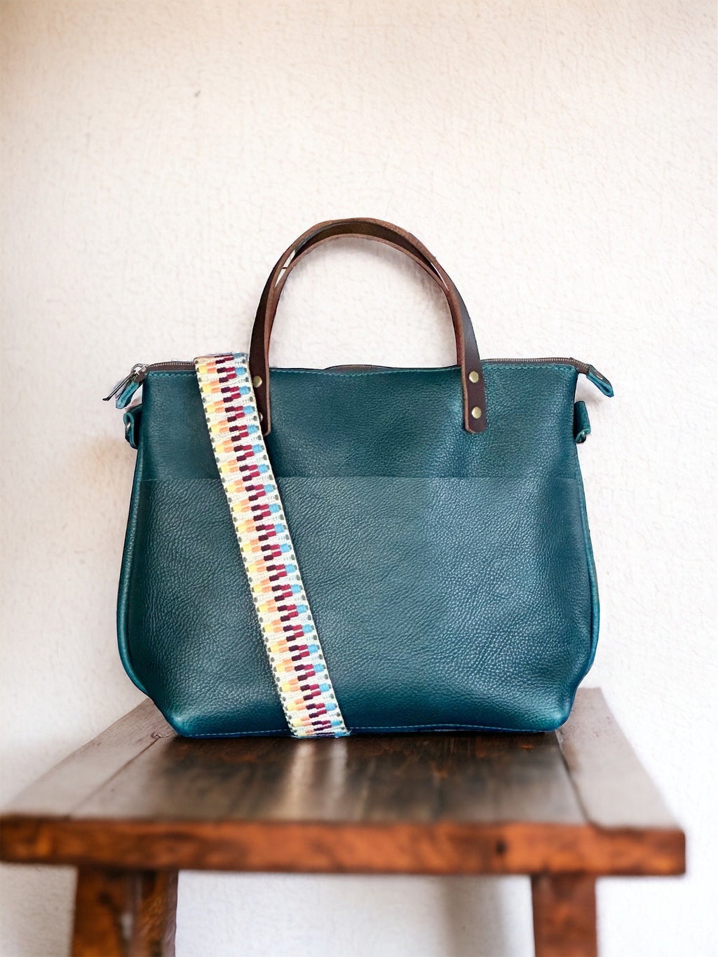 Full Grain Leather Zipper Dark Teal Super Stevie Crossbody or Shoulder Bag Purse