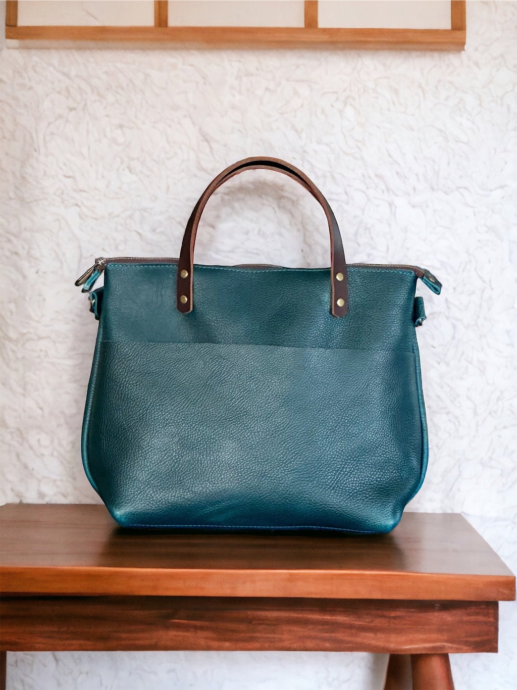 Full Grain Leather Zipper Dark Teal Super Stevie Crossbody or Shoulder Bag Purse