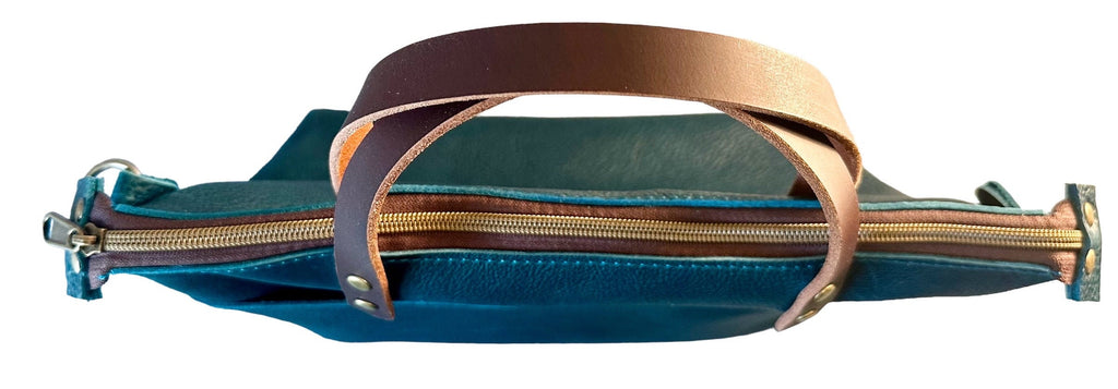 Full Grain Teal Leather Zipper Pool Blue Super Stevie Crossbody or Shoulder Bag Purse