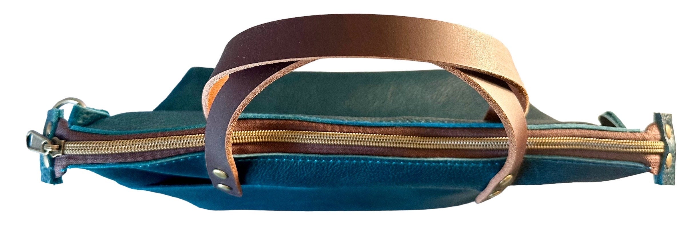 Full Grain Leather Zipper Dark Teal Super Stevie Crossbody or Shoulder Bag Purse
