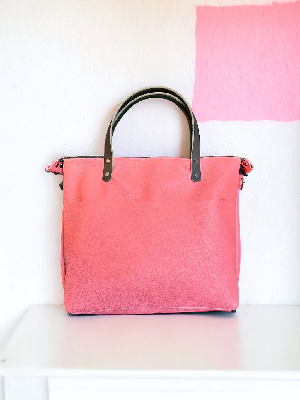 Full Grain Real Leather Zipper Flamingo Super Stevie Crossbody or Shoulder Bag Purse