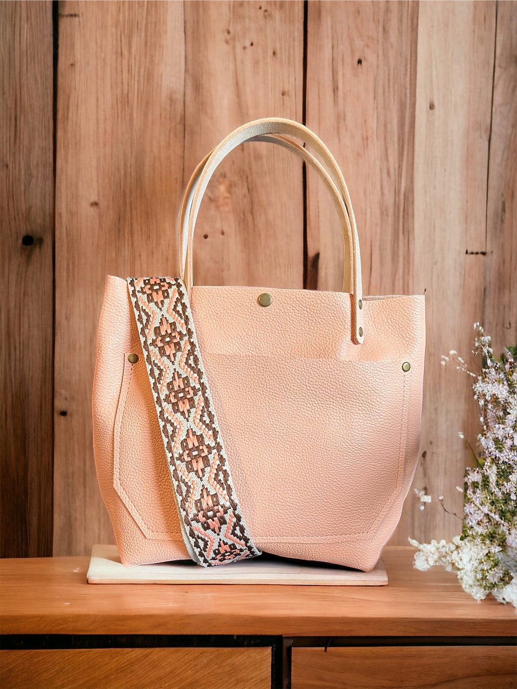 Full Grain Real Leather Peach RokStar Crossbody or Shoulder Bag Purse