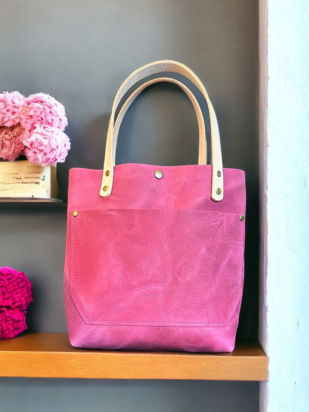 Full Grain Real Leather Authentic Magnetic Pink Leather RokStar Cross-Body/Handbag