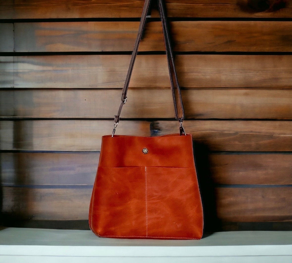 Full Grain Real Leather Authentic Orange Rust Super Stevie Crossbody or Shoulder Bag Purse