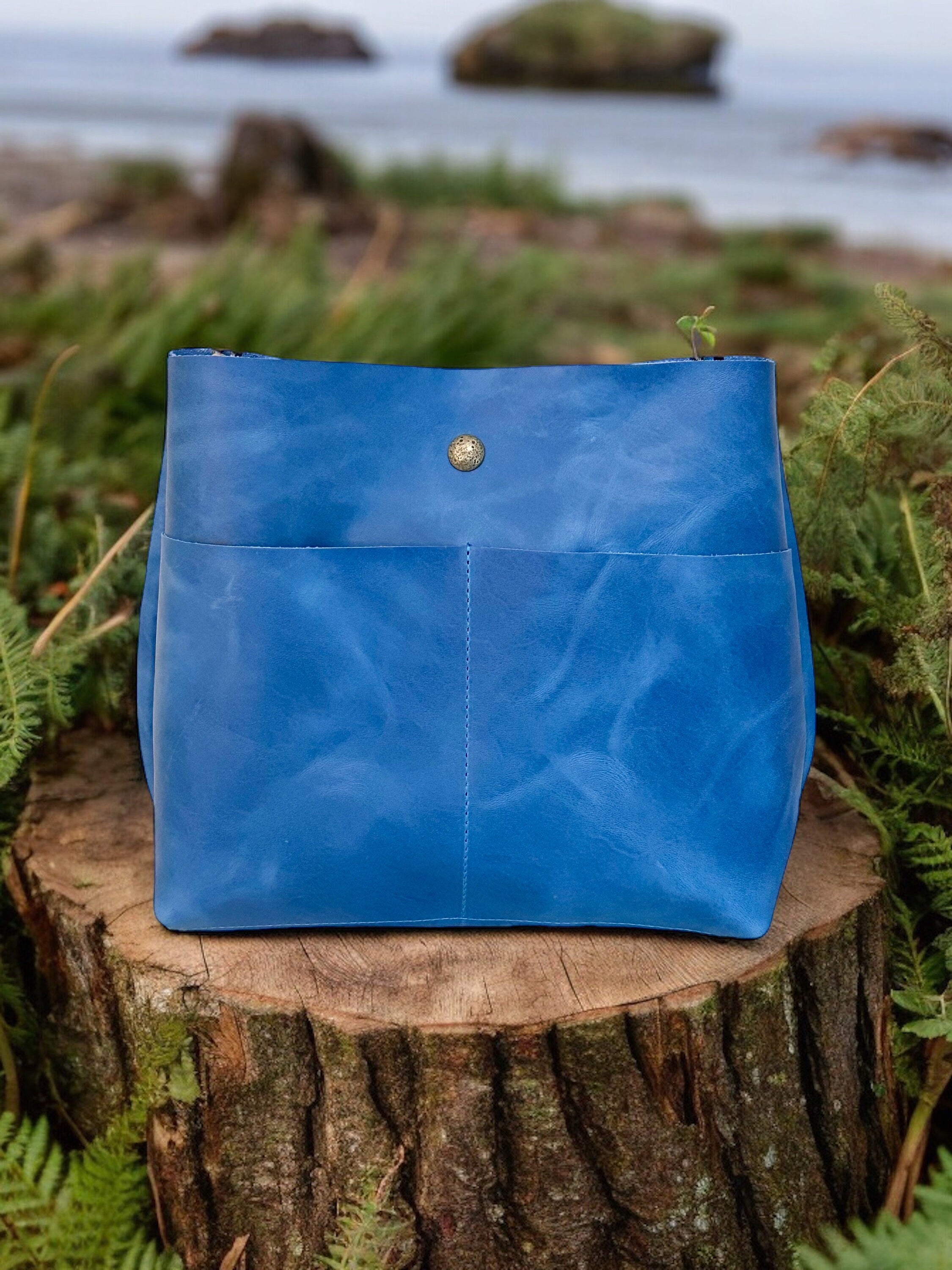 Full Grain Real Leather Authentic Magnetic Blue Super Stevie Crossbody or Shoulder Bag Purse
