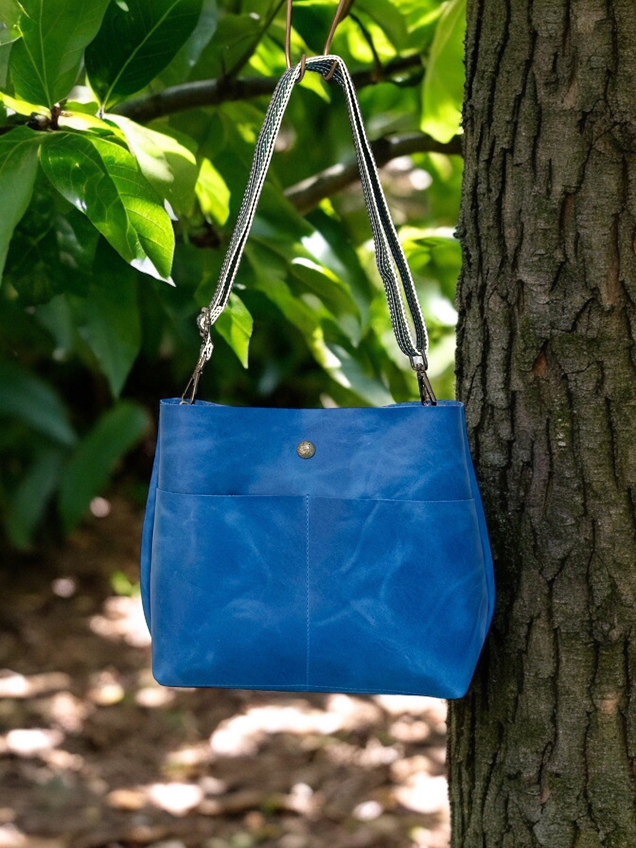 Full Grain Real Leather Authentic Magnetic Blue Super Stevie Crossbody or Shoulder Bag Purse