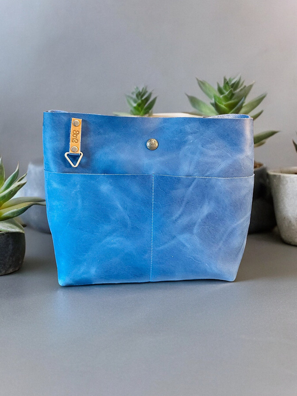Full Grain Real Leather Authentic Magnetic Blue Super Stevie Crossbody or Shoulder Bag Purse