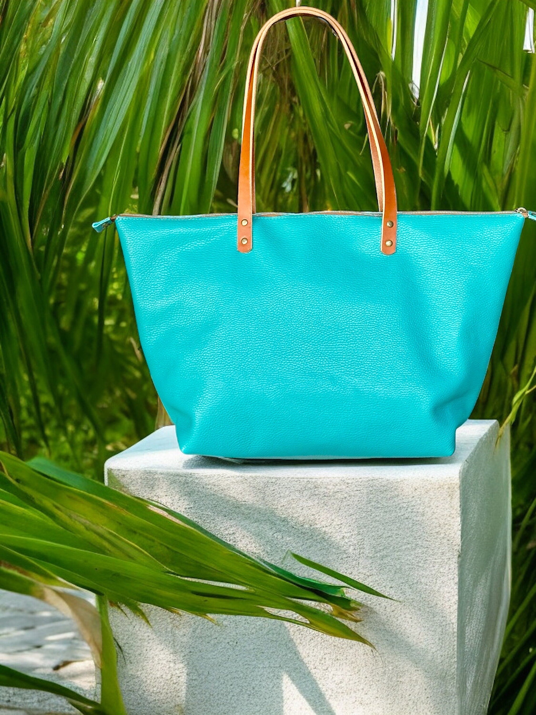 Full Grain Real Leather Authentic Zipper Pebbled Aruba Leather Tote Bags-Small-Medium-Large-Extra Large
