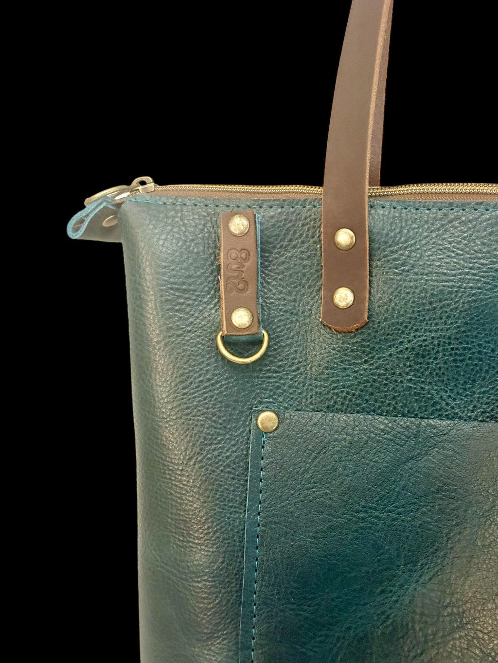 Full Grain Real Leather Zipper Dark Teal Hartlee Crossbody or Shoulder Bag Purse