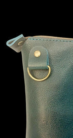 Full Grain Real Leather Zipper Dark Teal Hartlee Crossbody or Shoulder Bag Purse