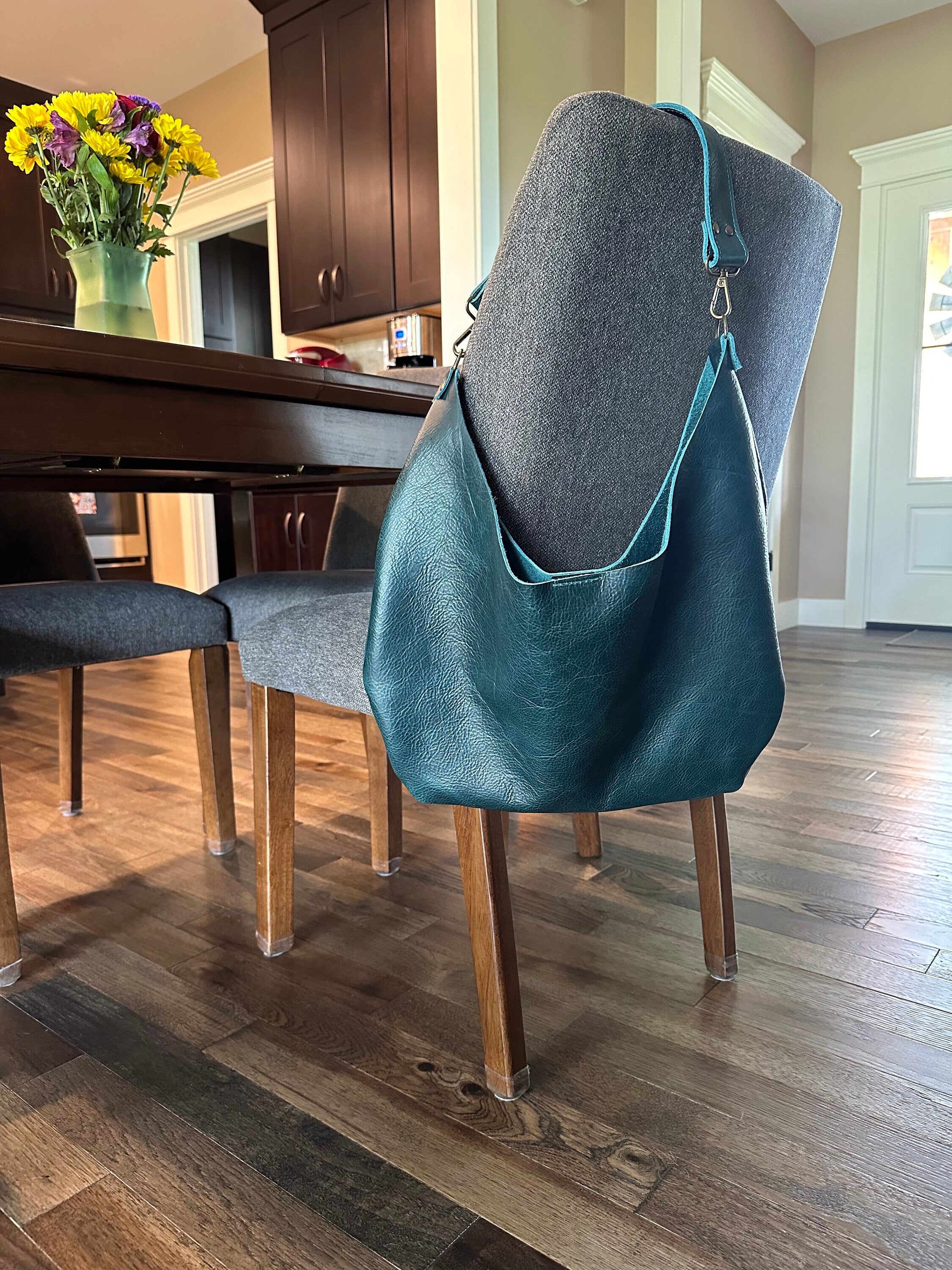 Full Grain Real Leather Authentic Dark Teal Hobo Crossbody or Shoulder Bag Purse