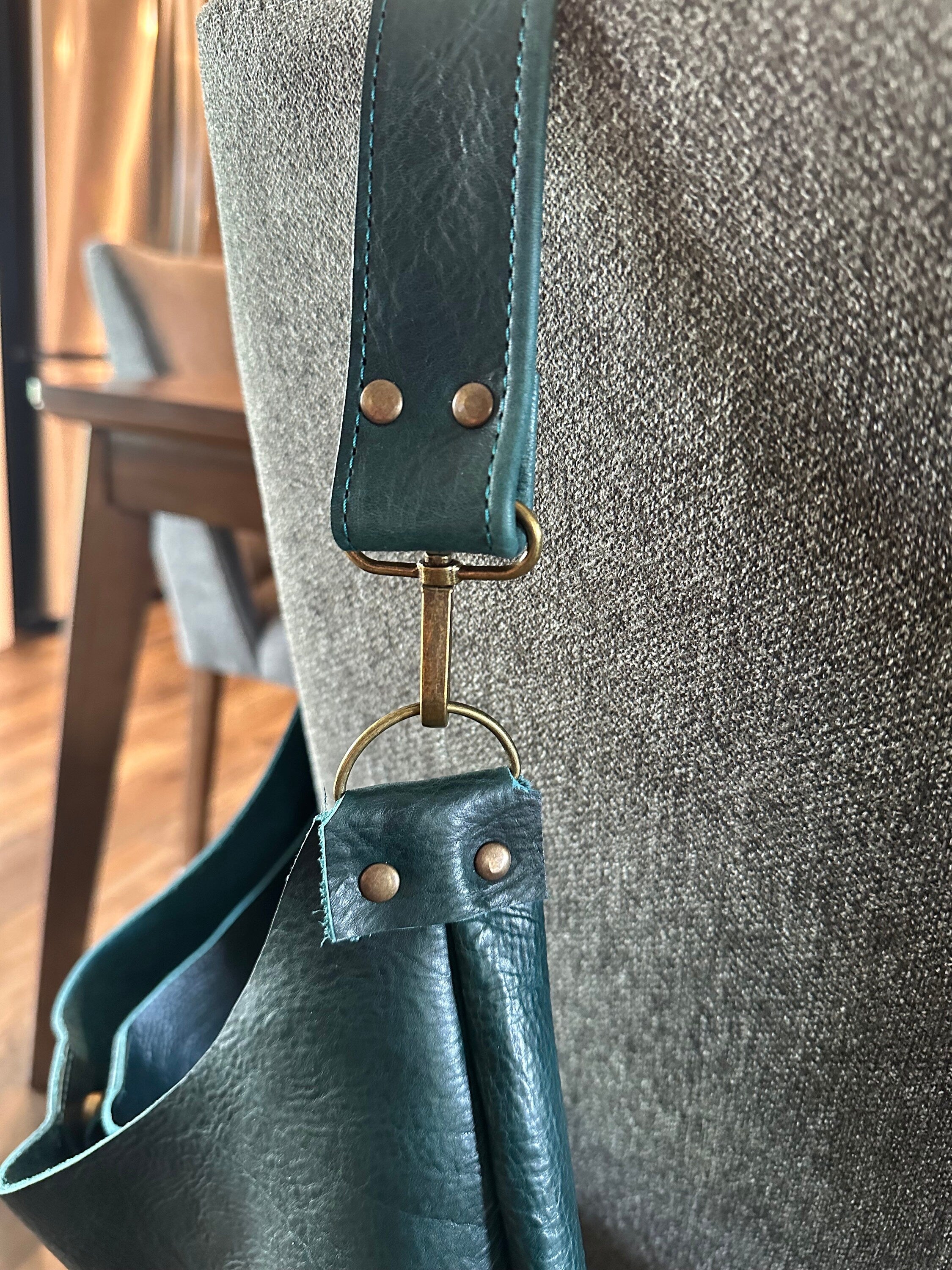 Full Grain Real Leather Authentic Dark Teal Hobo Crossbody or Shoulder Bag Purse