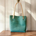 Full Grain Real Leather Gator Back Leather Classic Tote Bags-Small-Medium-Large-Extra Large