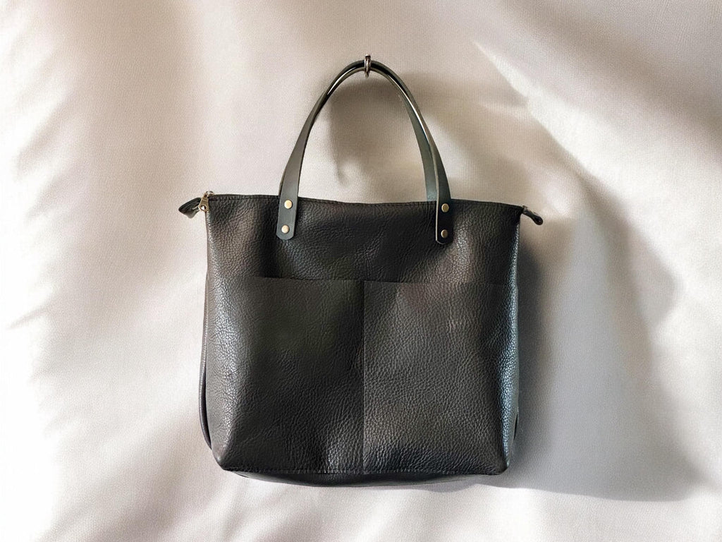 Full Grain Real Leather Zipper Boulder Black Super Stevie Crossbody or Shoulder Bag Purse