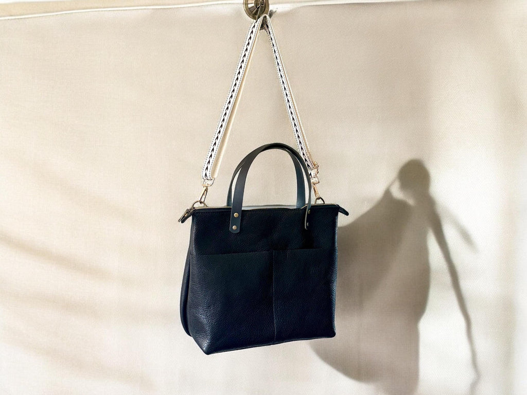 Full Grain Real Leather Zipper Black Dog Super Stevie Crossbody or Shoulder Bag Purse