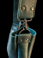 Handcrafted Dark Teal Leather Crossbody Bag – 1975 Boho Style Small