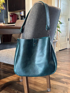 Handcrafted Full Grain Leather Crossbody Bag – Dark Teal Boho Purse Large