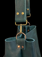 Full Grain Real Leather Dark Teal Bucket Crossbody or Shoulder Bag Purse