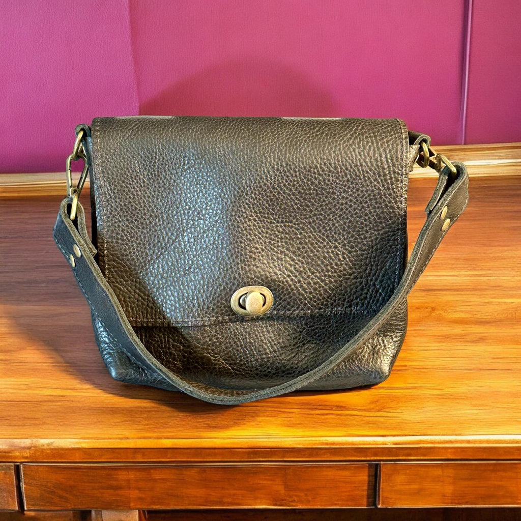 Full Grain Real Leather Authentic Black Dog Rae Crossbody or Shoulder Bag Purse