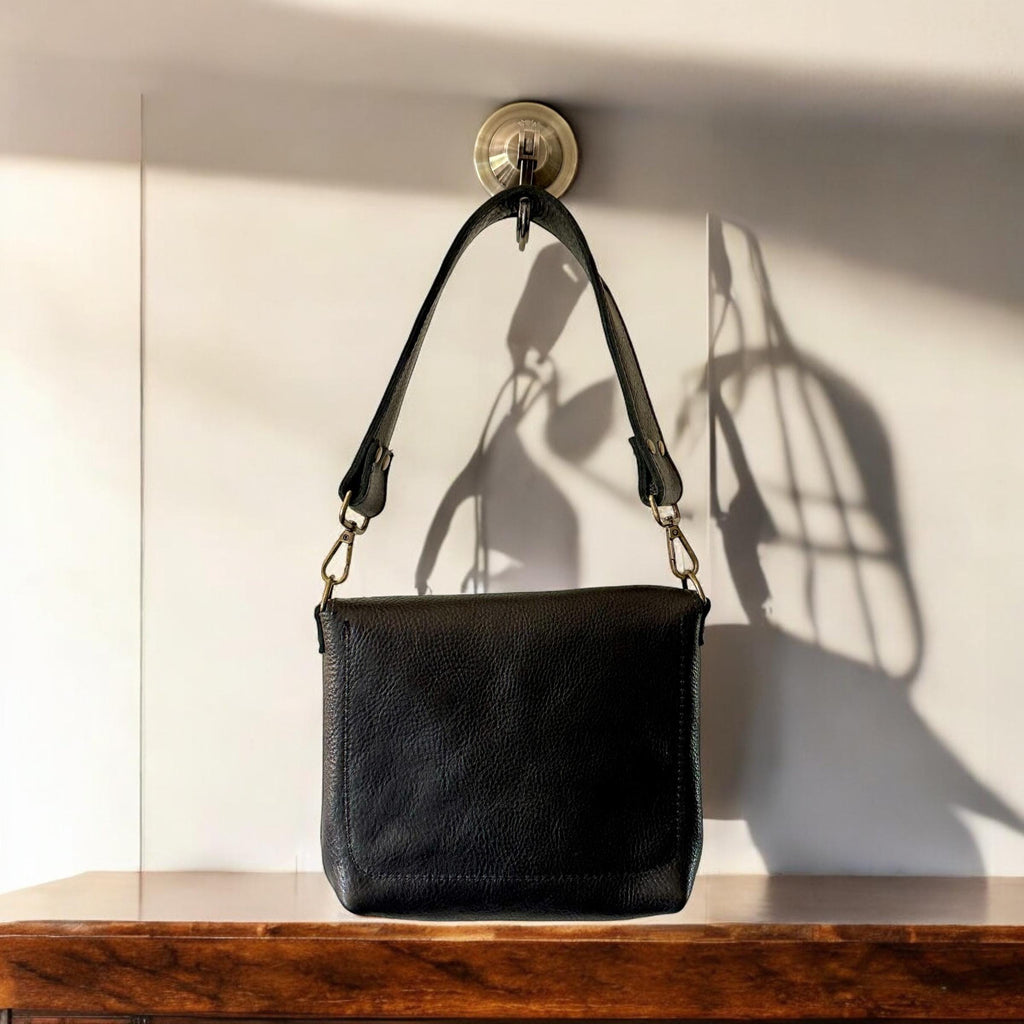 Full Grain Real Leather Authentic Black Dog Rae Crossbody or Shoulder Bag Purse