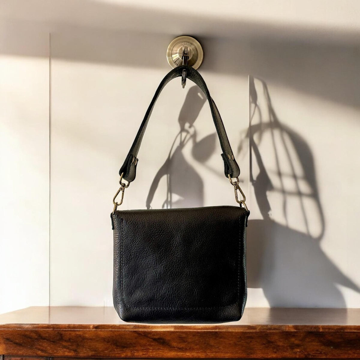 Full Grain Real Leather Authentic Black Dog Rae Crossbody or Shoulder Bag Purse