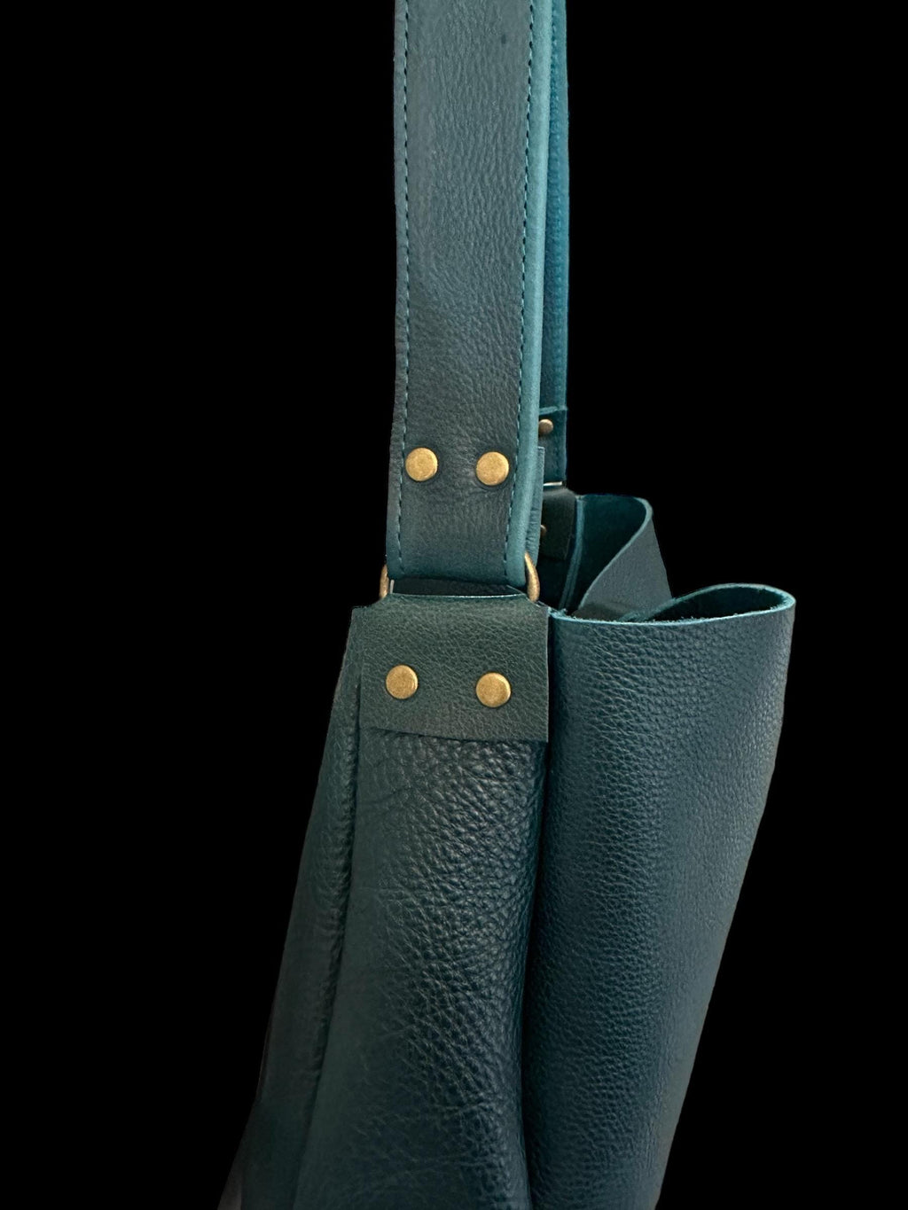 Handcrafted Full Grain Leather Crossbody Bag – Dark Teal Boho Purse Large