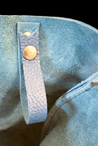 Full Grain Real Leather Authentic Pebbled Blue Leather Classic Tote Bags-Small-Medium-Large-Extra Large