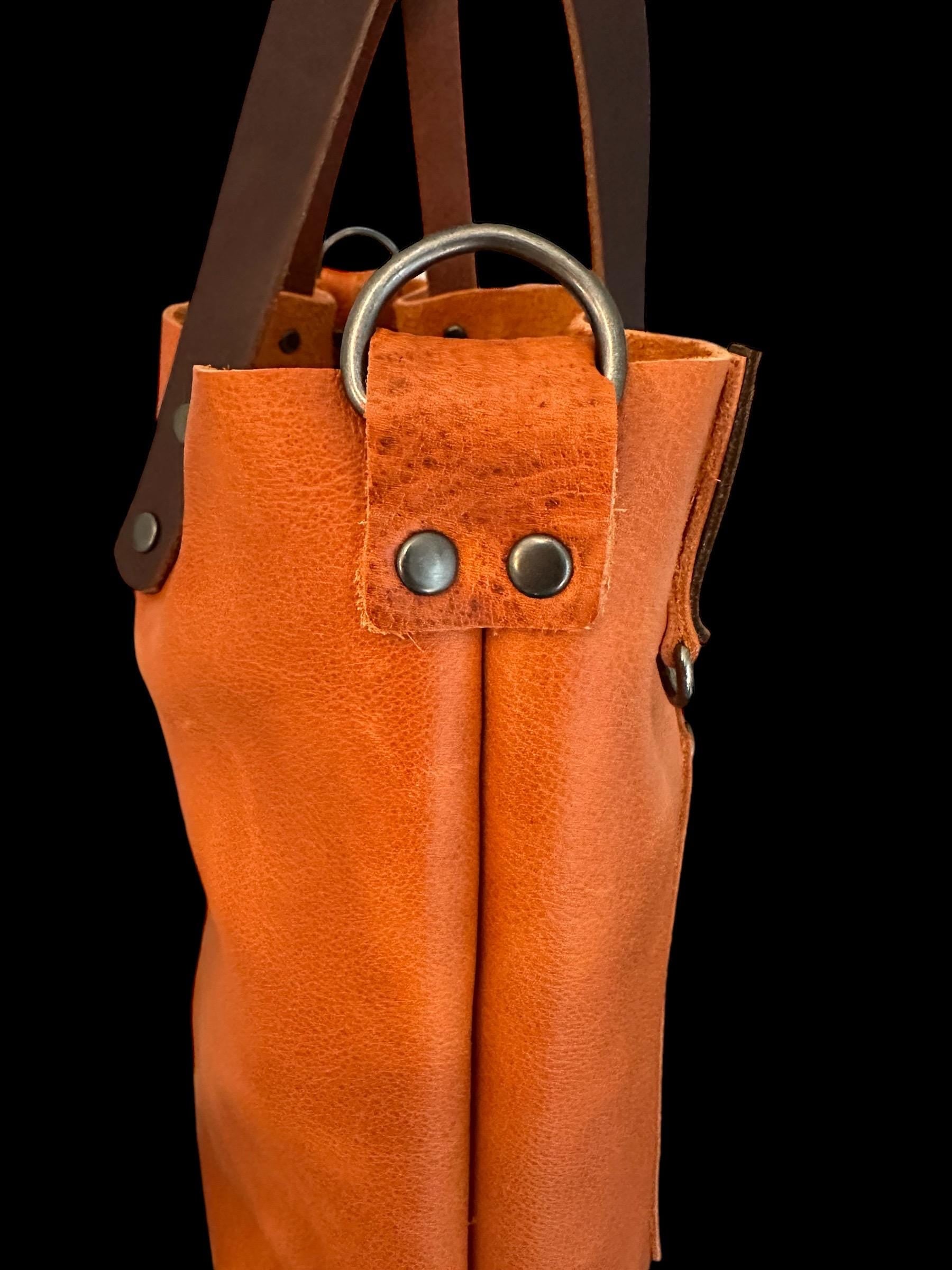 Full Grain Real Leather Autumn Orange Dog Hartlee Crossbody or Shoulder Bag Purse