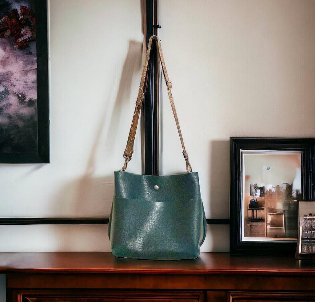 Full Grain Authentic Real Leather Dark Teal Super Stevie Crossbody or Shoulder Bag Purse