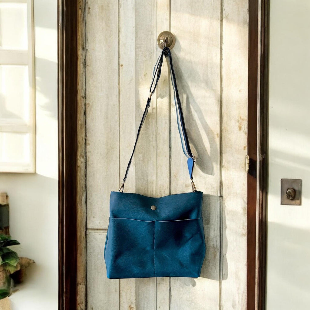 Full Grain Real Leather Authentic Rushmore Navy Super Stevie Crossbody or Shoulder Bag Purse