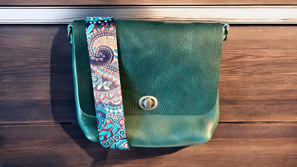 Full Grain Real Leather Authentic Dark Teal Rae Crossbody or Shoulder Bag Purse