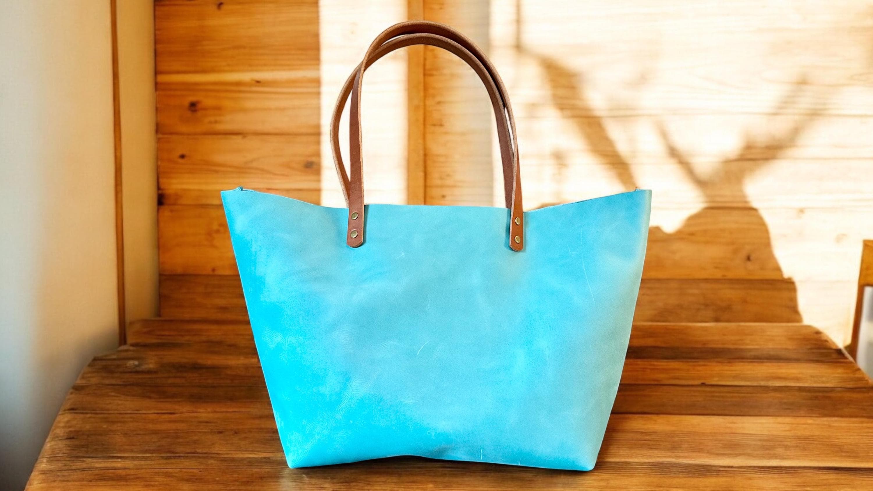 Full Grain Real Leather Authentic Aqua Leather Classic Tote Bags-Small-Medium-Large-Extra Large