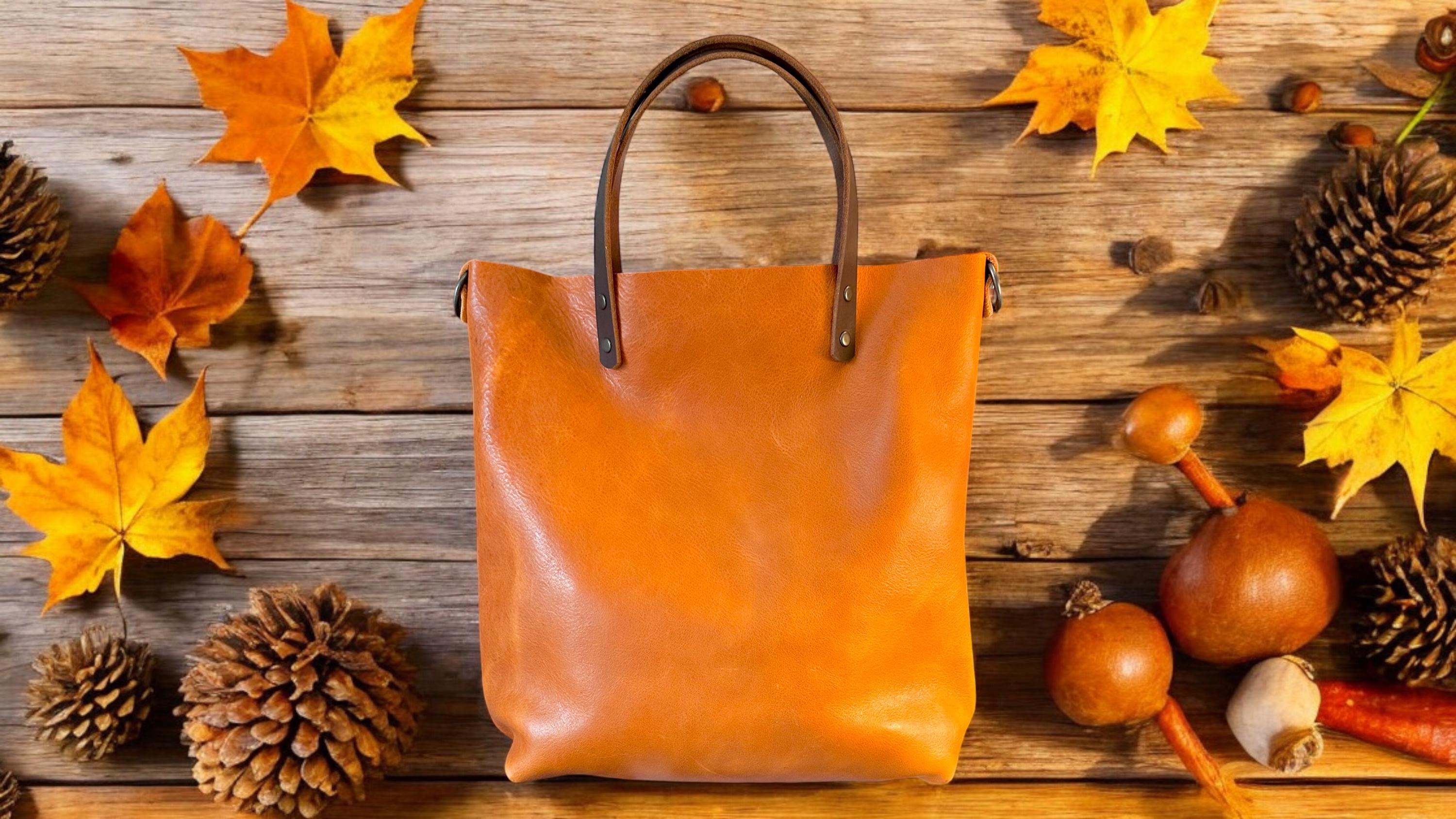 Full Grain Real Leather Autumn Orange Dog Hartlee Crossbody or Shoulder Bag Purse