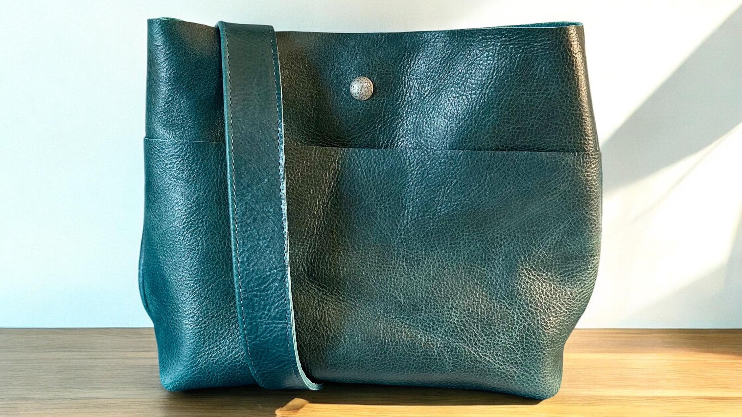 Full Grain Authentic Real Leather Dark Teal Super Stevie Crossbody or Shoulder Bag Purse