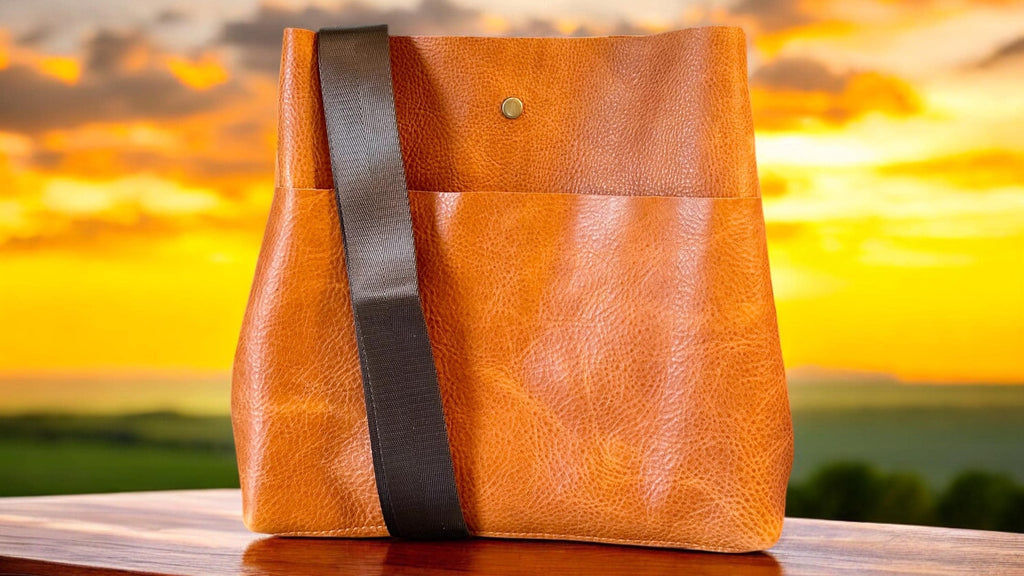 Handcrafted Full Grain Leather Super Stevie Crossbody Bag - Autumn Orange Dog Purse