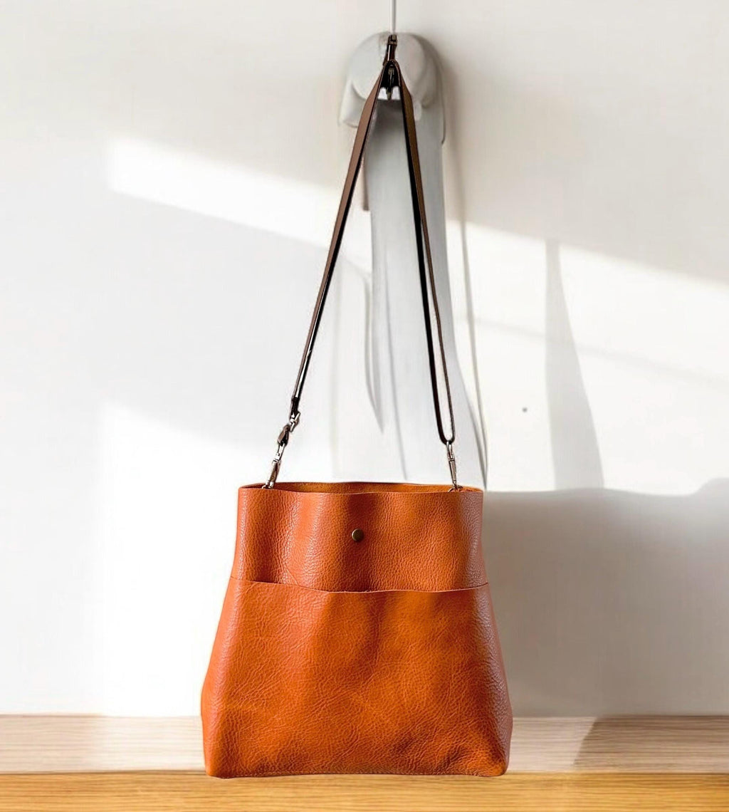 Handcrafted Full Grain Leather Super Stevie Crossbody Bag - Autumn Orange Dog Purse