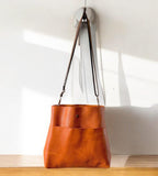 Handcrafted Full Grain Leather Super Stevie Crossbody Bag - Autumn Orange Dog Purse