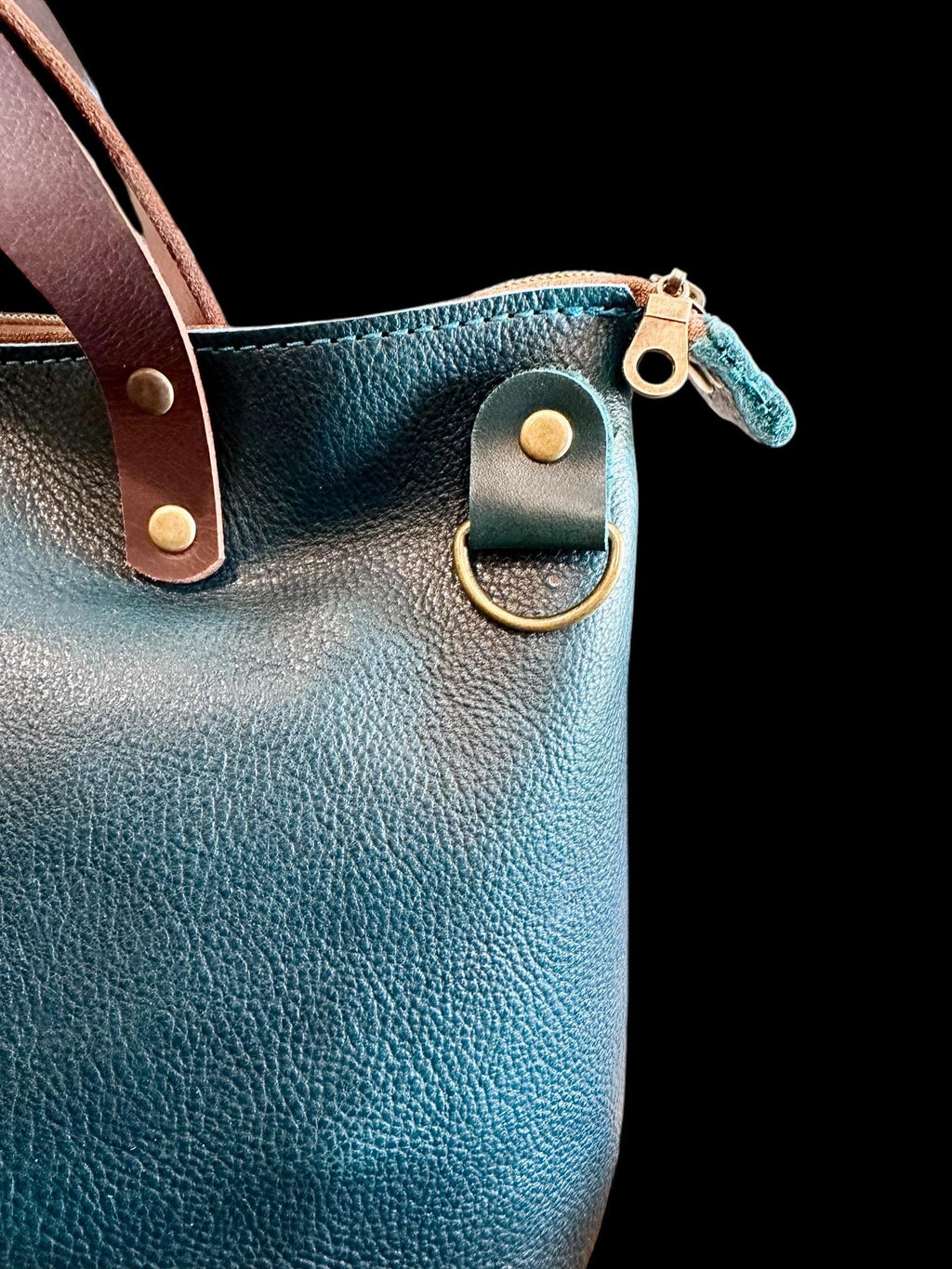Full Grain Leather Zipper Dark Teal Super Stevie Crossbody or Shoulder Bag Purse