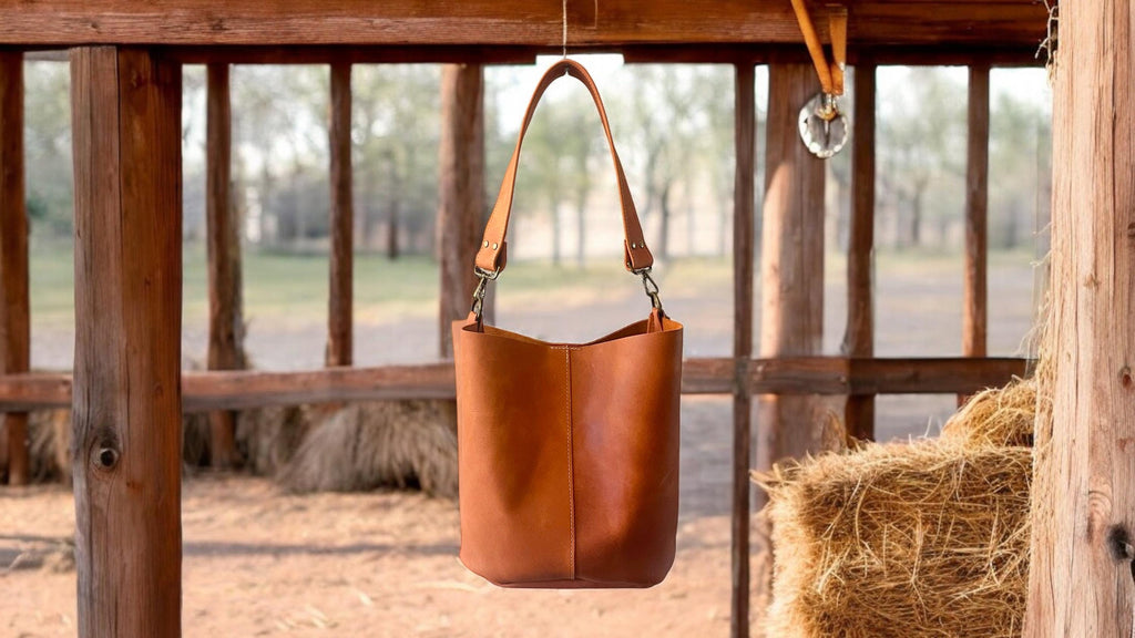 Full Grain Real Leather Orange Rust Bucket Crossbody or Shoulder Bag Purse