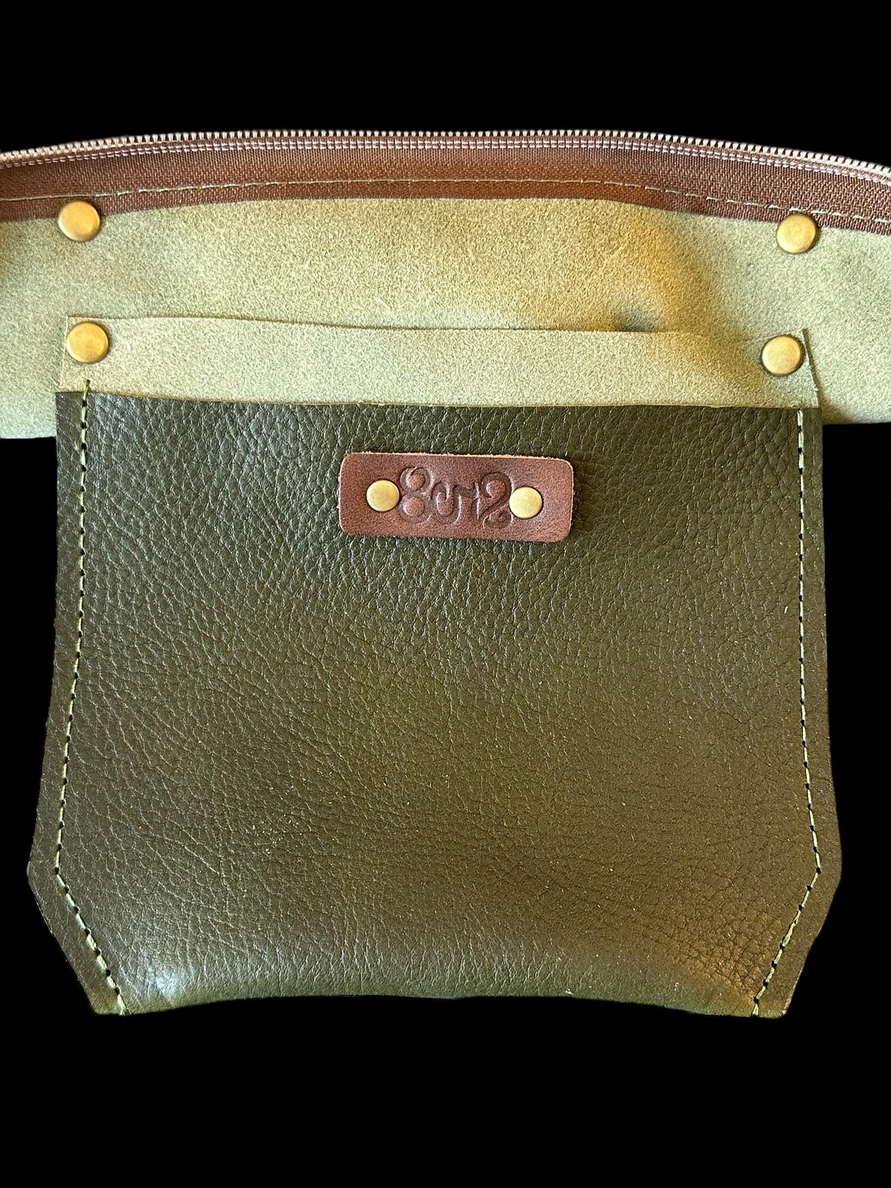 Full Grain Real Leather Zipper Pebbled Olive Super Stevie Crossbody or Shoulder Bag Purse