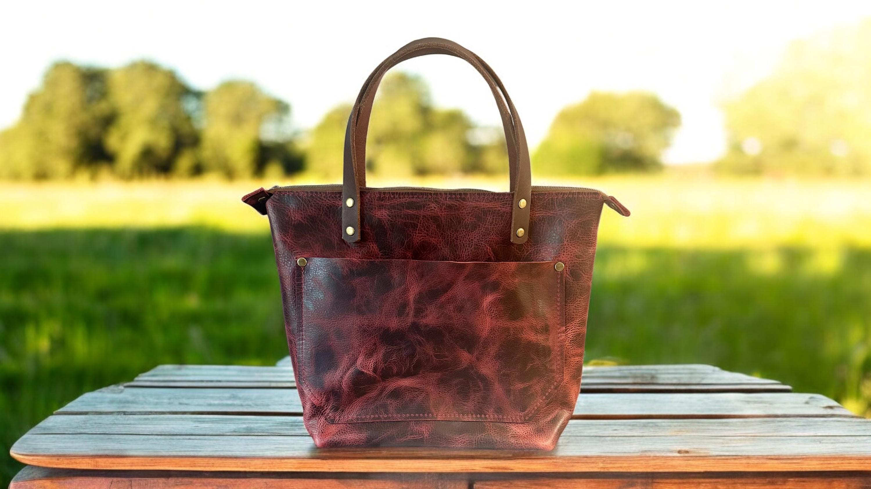 Full Grain Real Leather Zipper Rushmore Red RokStar Crossbody or Shoulder Bag Purse