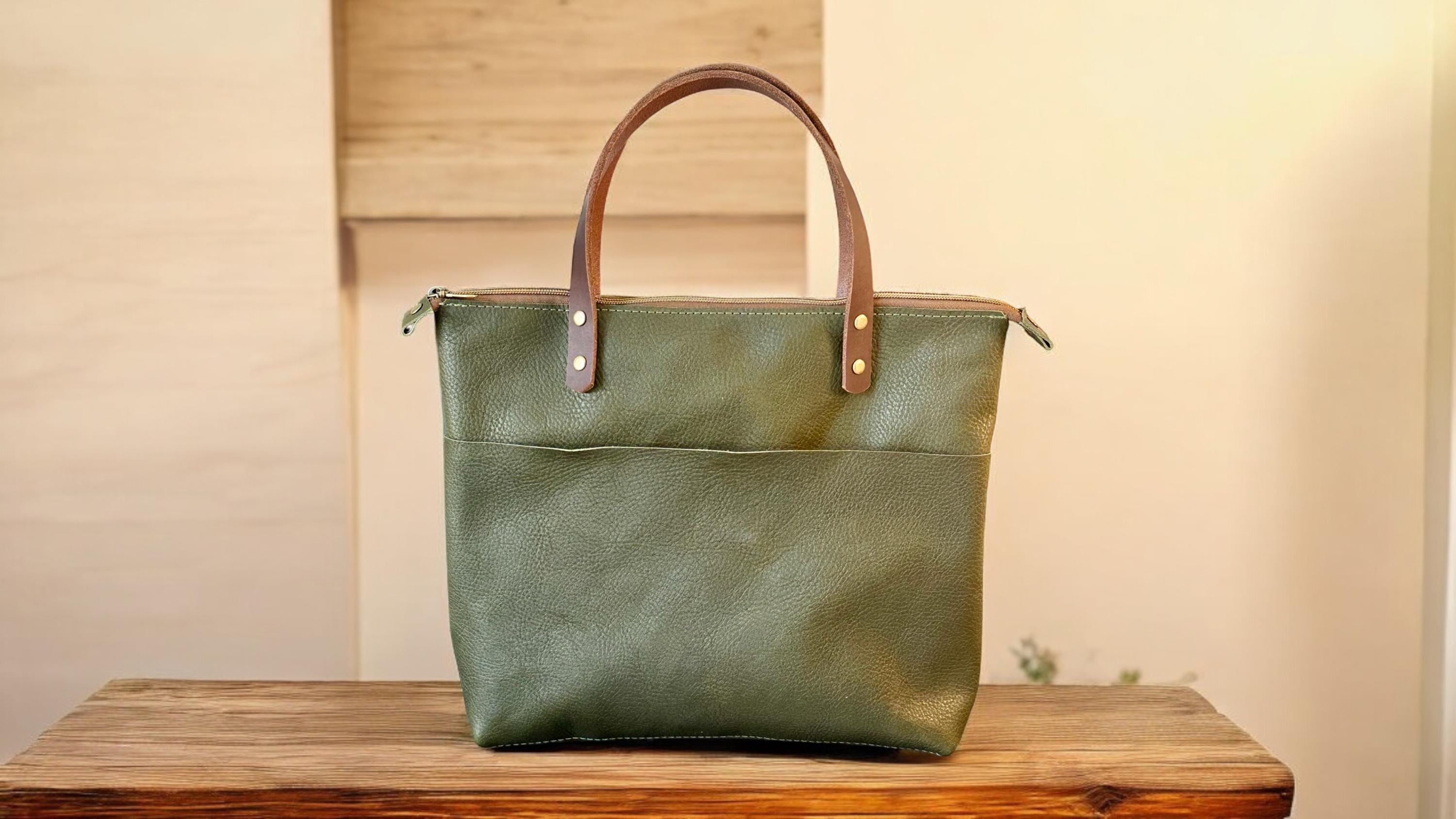 Full Grain Real Leather Zipper Pebbled Olive Super Stevie Crossbody or Shoulder Bag Purse