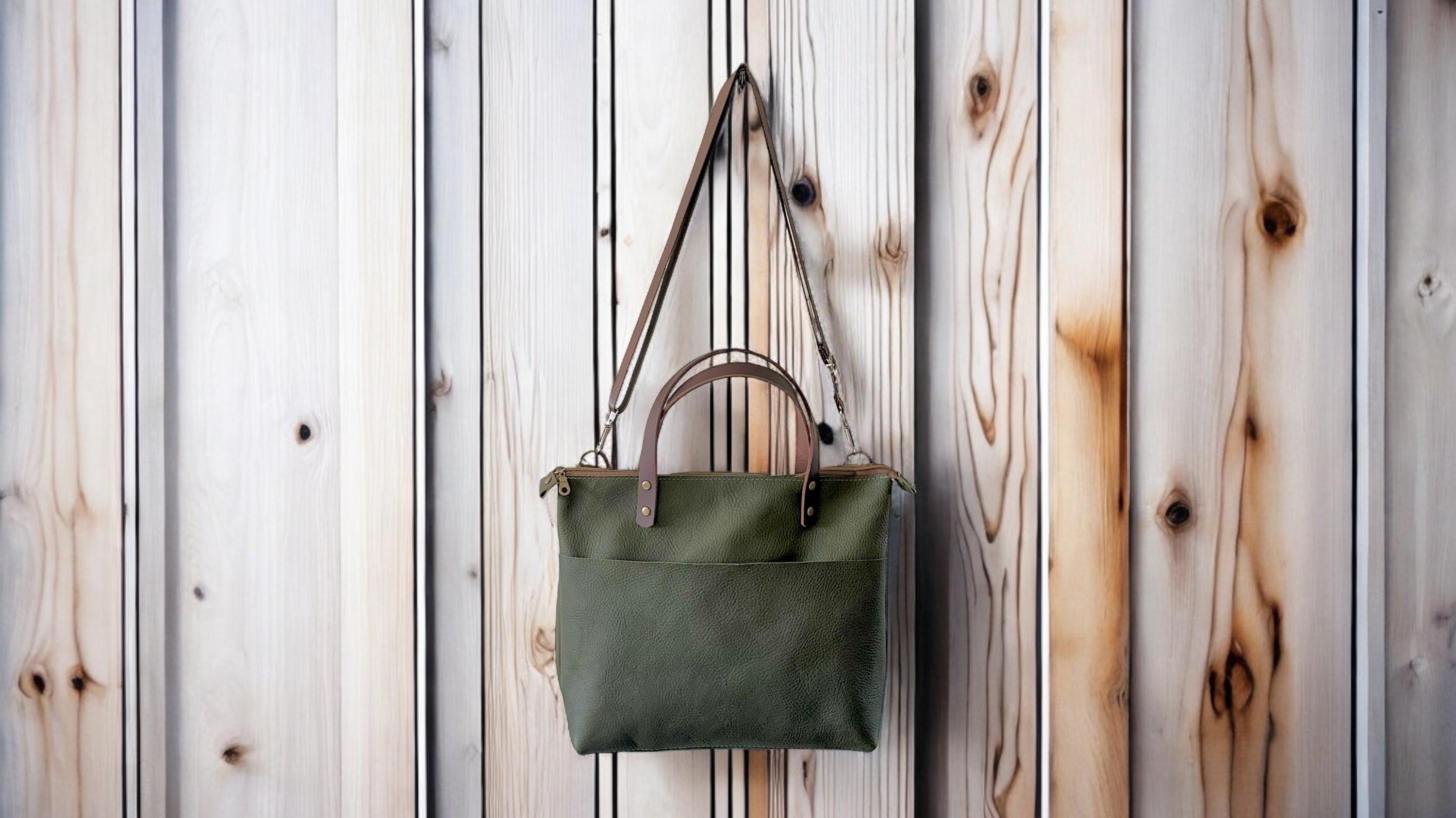 Full Grain Real Leather Zipper Pebbled Olive Super Stevie Crossbody or Shoulder Bag Purse