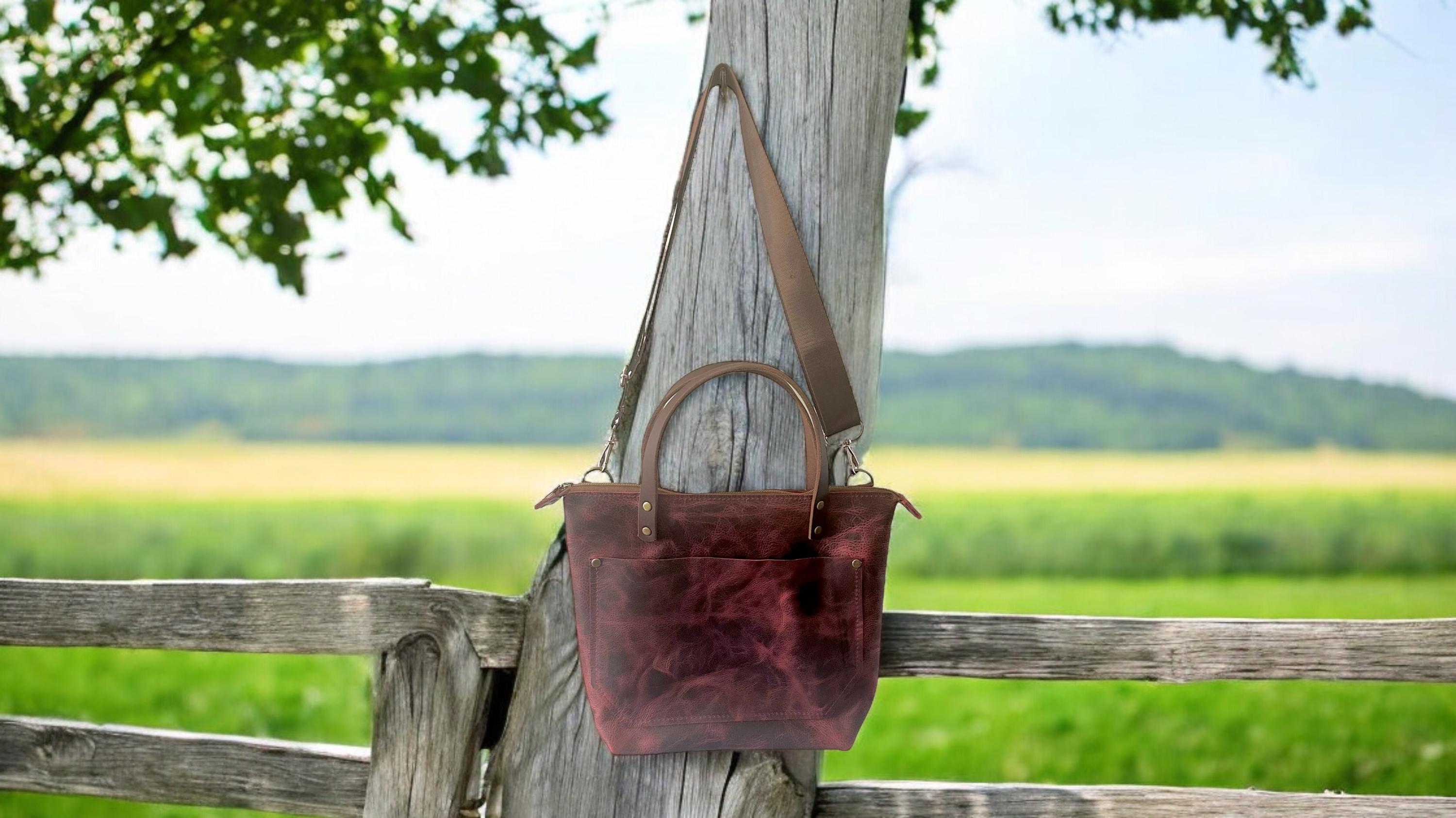 Full Grain Real Leather Zipper Rushmore Red RokStar Crossbody or Shoulder Bag Purse