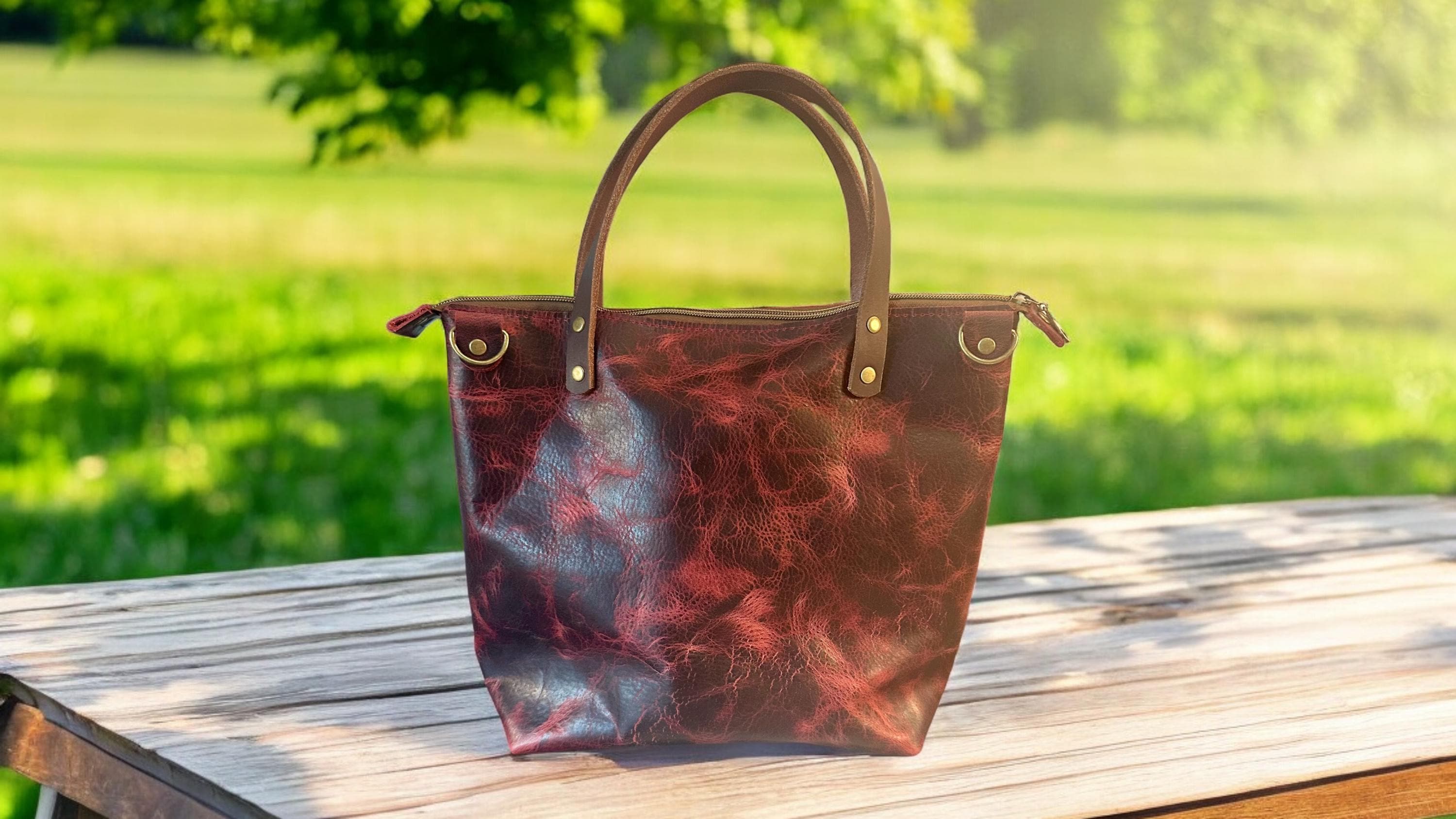 Full Grain Real Leather Zipper Rushmore Red RokStar Crossbody or Shoulder Bag Purse
